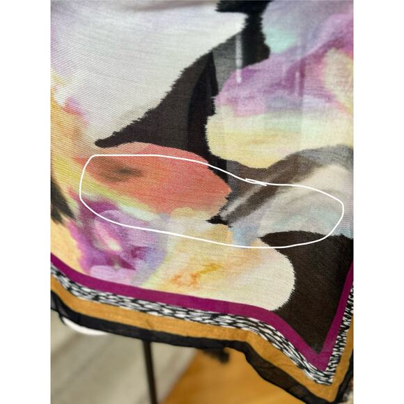 Chicos Black Orange Purple Orchid Floral Print Shawl Wrap Scarf - Picture 3 of 6